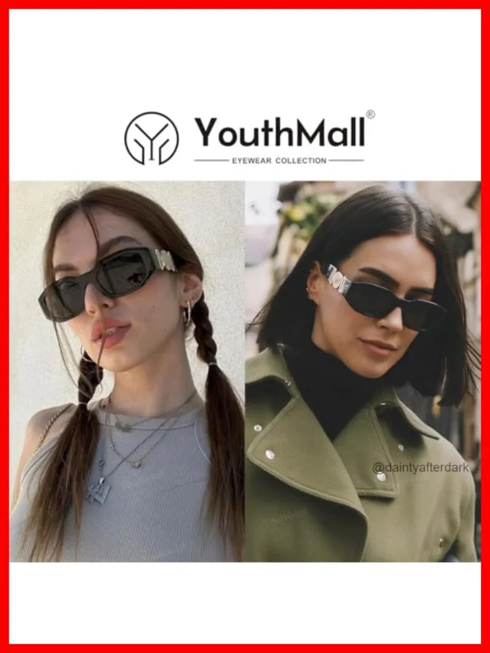 Retro Rectangle Sunglasses 90s Vintage Square UV400 Protection